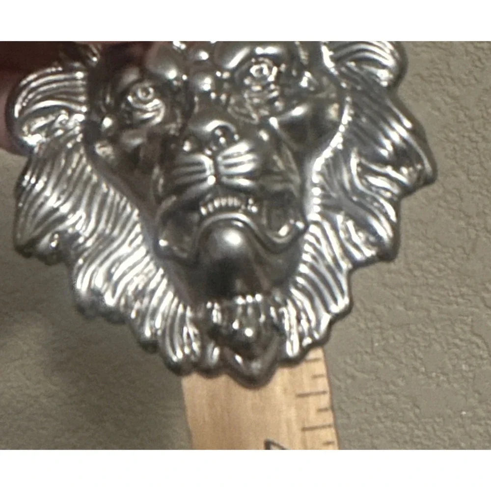 Lion Head Belt Buckle Silver Tone Metal 3D Sculpted Animal Design Mens Fierce